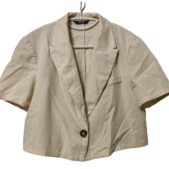 SHEIN Tops - Shein linen cream cropped short sleeve jacket